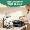 Kitchen Pot Lid Storage Rack, Double Layer Pot Lid Organizer Rack & Holder While Cooking, Metal Pot Lid Stand with Spoon Rest and Removable Drip Tray, Space-Saving Design (Gray, 2)