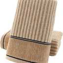 Pidada Hand Towels Set of 2 100% Cotton Striped Pattern Absorbent Soft Decorative Towel for Bathroom (Brown)