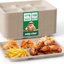 JOLLY CHEF Compostable  Compartment  *   Paper Plates [ ] Heavy Duty Small Natural Divided Eco-Friendly Biodegradable Food Trays for Party Lunch Dinner Christmas (11*8in-100pack, Brown)
