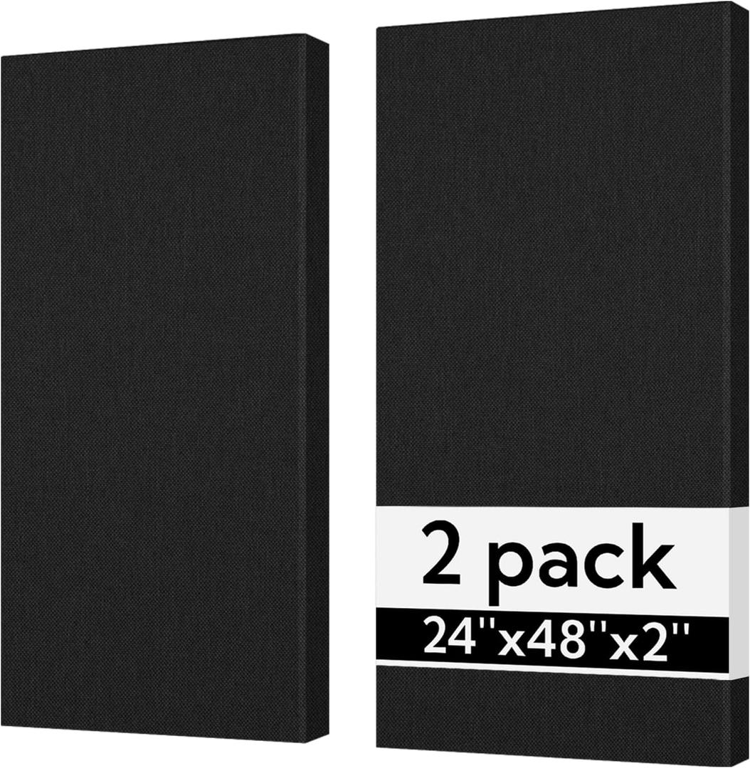Olanglab Sound Acoustic Panels 2 Pack, 24''x48'' Fiberglass Acoustic Wall Panels 2'' Thick, Large Sound Proof Panels for Walls (Black)