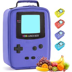 Kids Lunch Box Insulated Soft Lunch Bag Leather Lunch Box Gameboy Mini Cooler Back to School Thermal Meal Tote Kit Boys Girls Teens