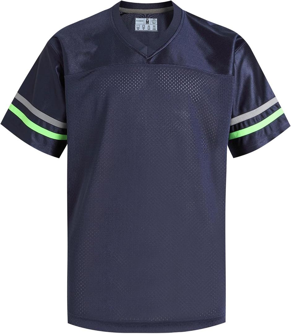 Retro Fans Football Jerseys for Men Women Unisex Workout T-Shirts Fashion Tops Casual Outfits (XX-Large, Gray/Lime Green Stripe-navy Jersey)