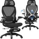ELABEST X100 Ergonomic Mesh Office Chair with Footrest, Big and Tall Hone Desk Chair with 5D Flip-Up Arms, Adjustable 3D Lumbar Support,Gaming & Executive Computer Chairs, 18.3 in X 20.47 in X 41 in
