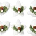 WDS WONDROUS Fabric Christmas Ornaments with Pinecones, Plush Ornaments for Christmas Tree, Rustic Heart Star Tree Shape Xmas Balls Decor Set for Farmhouse Holiday Decorations (6Pcs, White)