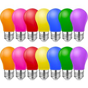 Colored Light Bulbs,2W E26 Color LED Lights Bulb,Small E26 Colored Bulbs for Outdoor Indoor,Multicolor,Red Yellow Blue Green Orange Pink Purple,for Halloween Party Christmas Bedroom,Pack of 14