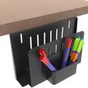 JINGCHENGMEI Desk Side Storage Organizer, Steel Under Desk Laptop Mount, Depth Adjustable Hanging File Organizer, Drilling Laptop Storage Holder with Magnetic Pen Holder for Office or Home