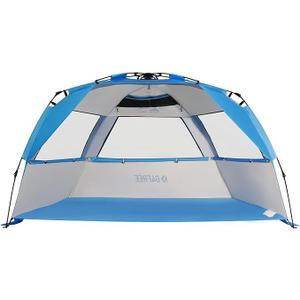 G4Free Easy Set up Beach Tent Deluxe XL, Pop up Sun Shelter for 3-4 Persons with UPF 50+ Protection Beach Shade with Extended Floor