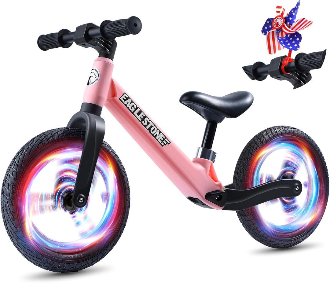 EagleStone Colorful Lighting Toddler Balance Bike 3 Year Old,Lightweight Bike for 2 Year Old Boys Girls with Inflatable Tires and Adjustable Seat, Birthday Gift,Pink