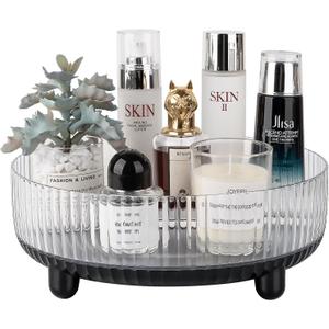 Anyoifax 360 Rotating Makeup Organizer Perfume Tray Skincare Holder Spinning Cosmetic Storage Bathroom Countertop Organizer Lazy Susan Turntable for Dresser, Vanity, Kitchen, Large Black (11")