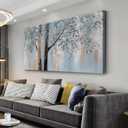 AERART Blue Grey Abstract Tree Wall Art 24"x48" Framed Wall Decor Artwork Canvas Painting for Living Room/Bedroom/Dining Room/Office Modern Home Decor