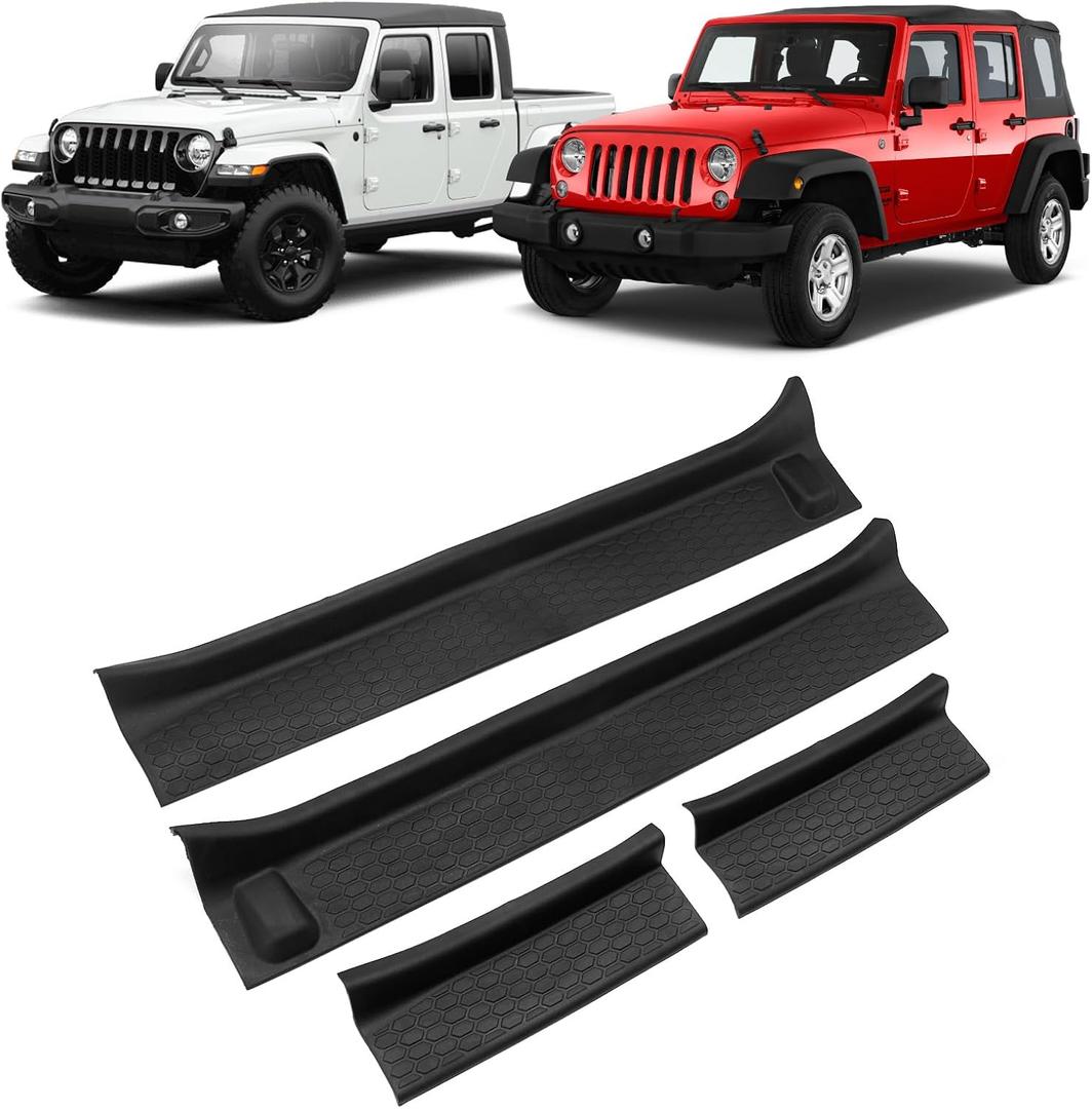 Door Sill Guards Kit Rubber Door Entry Guards Protector for 2018-2024 Wrangler JL JLU Gladiator JT 4 Door Accessories Parts Door Sill Guards Edge, 4PCS