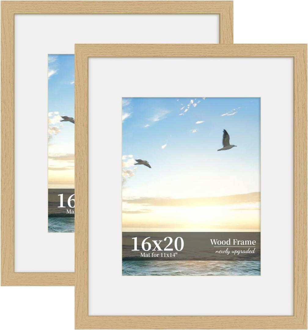 16x20 Picture Frame Set of 2, Wood Frame with Real Glass, Wide Border, 16X20 in