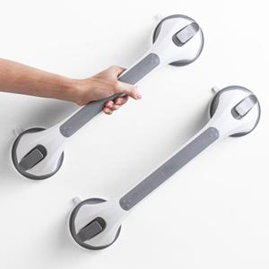 LEVERLOC 2 Pack Shower Grab Bars for Bathtubs and Showers, Easy to Install Suction Shower Handles for Bathroom Removable Handrails for Seniors Elderly Heavy Duty Safety Grip Waterproof Drill Free Gray (16.8 2 Set)