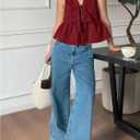 SOLY HUX Women's Y2k Bow Tie Front V Neck Sleeveless Blouse Eyelet Embroidery Ruffle Hem Babydoll Tops (Pink, XS)