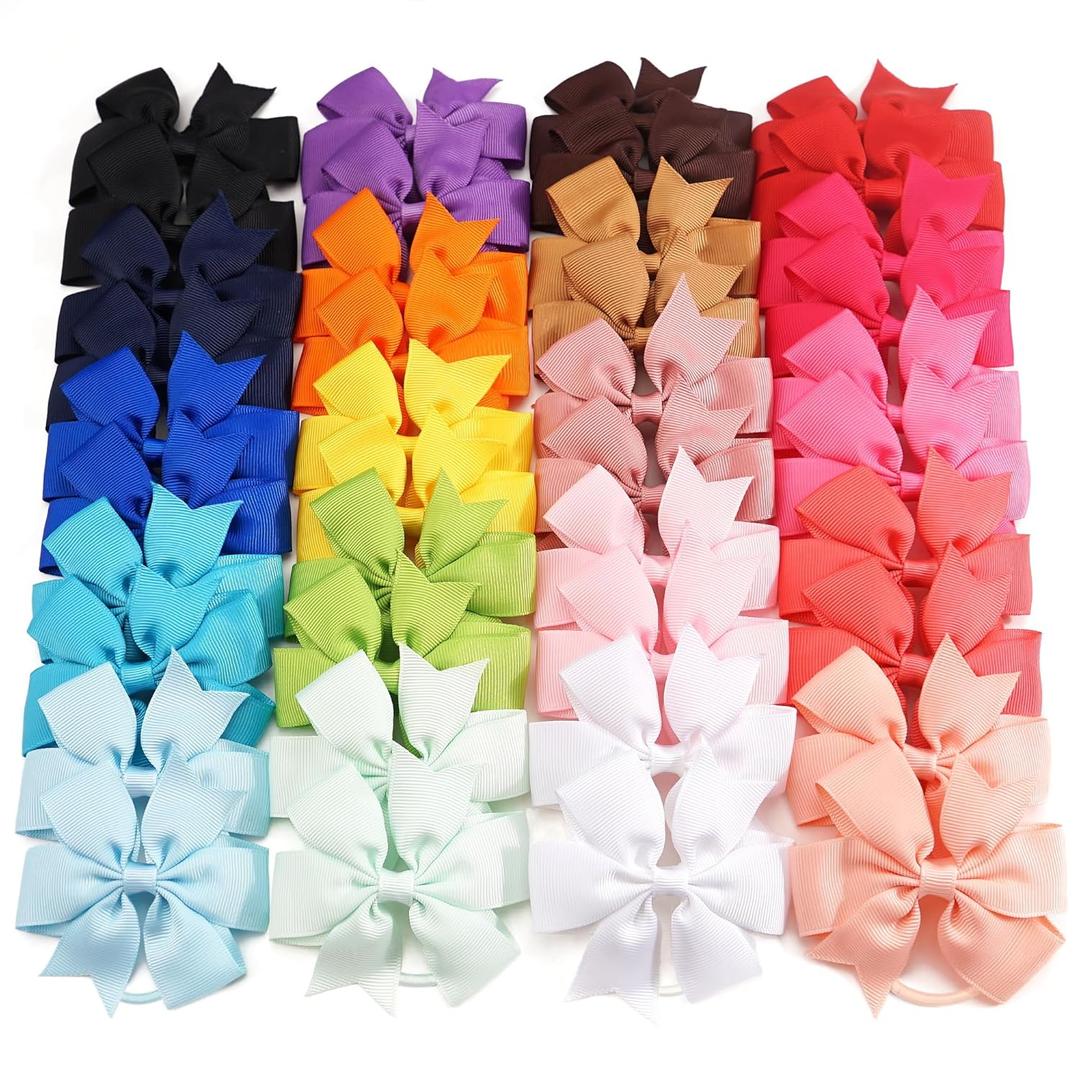40Pcs Baby Girls 3'' Boutique Grosgrain Ribbon Hair Bows Elastic Hair Ties Ponytail Holder Hair Bands in Pairs for Girls Toddlers Kids Children Teens