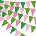 Pasimy 49.21 ft 60 Pieces Party Pennant Banner Flags Decorations String Triangle Flags for Birthday Baby Shower Carnival Movie Witch Crown Party Supplies (Pink and Green)