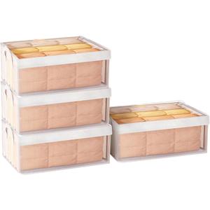 OZPYKAE 4Pcs/Pack PVC Clothing Storage Bins with Metal Frame,Foldable Storage Bin With Lid for Clothes Organizers for Tops, Pants Accessories Space Saving with Clear Window Zippers