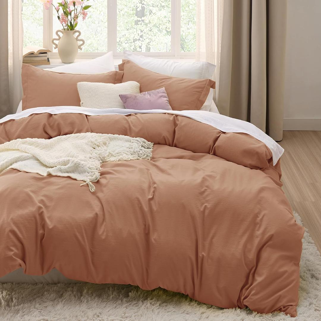 Bedsure Taupe Duvet Cover Full Size - 3 Pieces Prewashed Extra Soft Cotton-Like Bedding Set, Includes 1 Duvet Cover 80x90 Inches with Zipper Closure & 2 Pillow Shams, Comforter Not Included