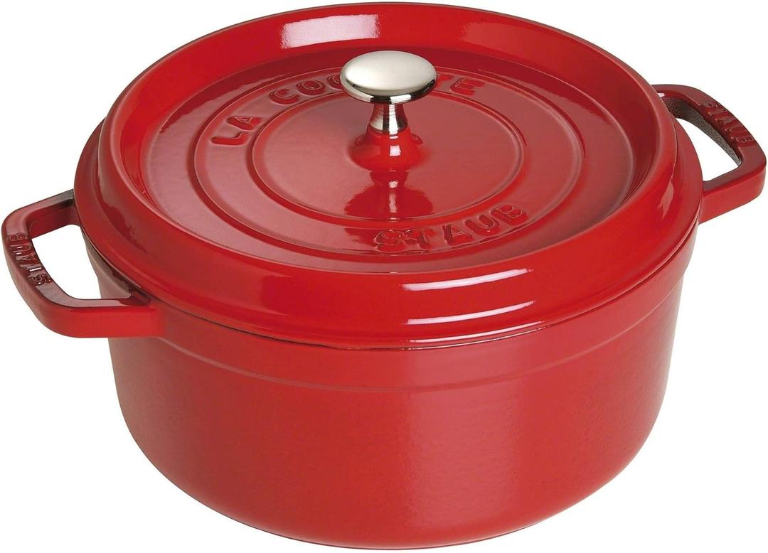 STAUB Cast Iron Dutch Oven 4-qt Round Cocotte, Made in France, Serves 3-4, Cherry