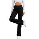Women's High Waisted Straight Leg Pants - Multi Button Casual Trousers with Stretch for Daily and Lounge Wear S
