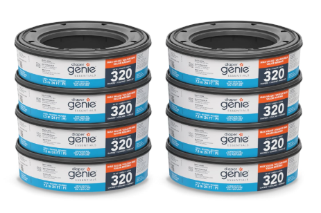 Diaper Genie Essentials Round Refill 8-Pack | Holds Up to 2560 Newborn Diapers | Features Unscented Continuous Film | Compatible with Diaper Genie Complete and Expressions Pails,8 Count (Pack of 1)