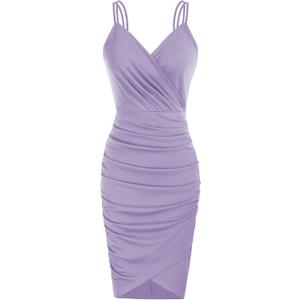GRACE KARIN Women's Sexy Spaghetti Straps Cocktail Dresses for Wedding Guest Ruched V-Neck Bodycon Dress (Medium)