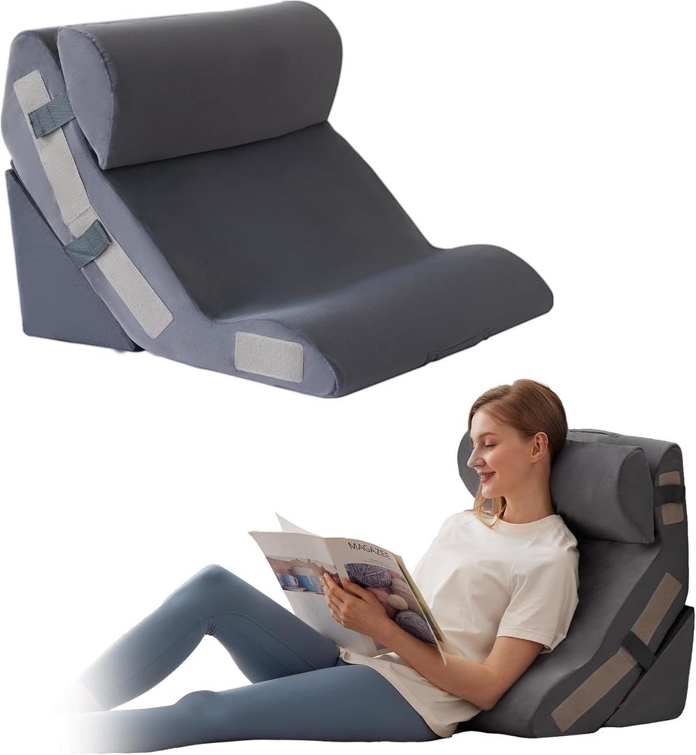 3PCS Wedge Pillow Set for After Surgery, Back Pillow for Bed Sitting up, 10-in-1 Foam Wedge Pillow for Acid Reflux & Back Pain Relief, Post Surgery Pillow for GERD & Snoring, Plush Grey