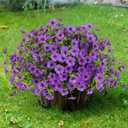 Sggvecsy Artificial Flowers for Outdoors 12 Bundles Realistic Faux Plants UV Resistant Fake Silk Daisy with Eucalyptus for Boxwood Planter Patio Porch Outside Spring Summer Decoration(Purple)