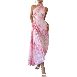 Milumia Women's Tie Dye One Shoulder Maxi Tank Dress Elegant Pleated Asymmetrical Hem Dresses, XL Size