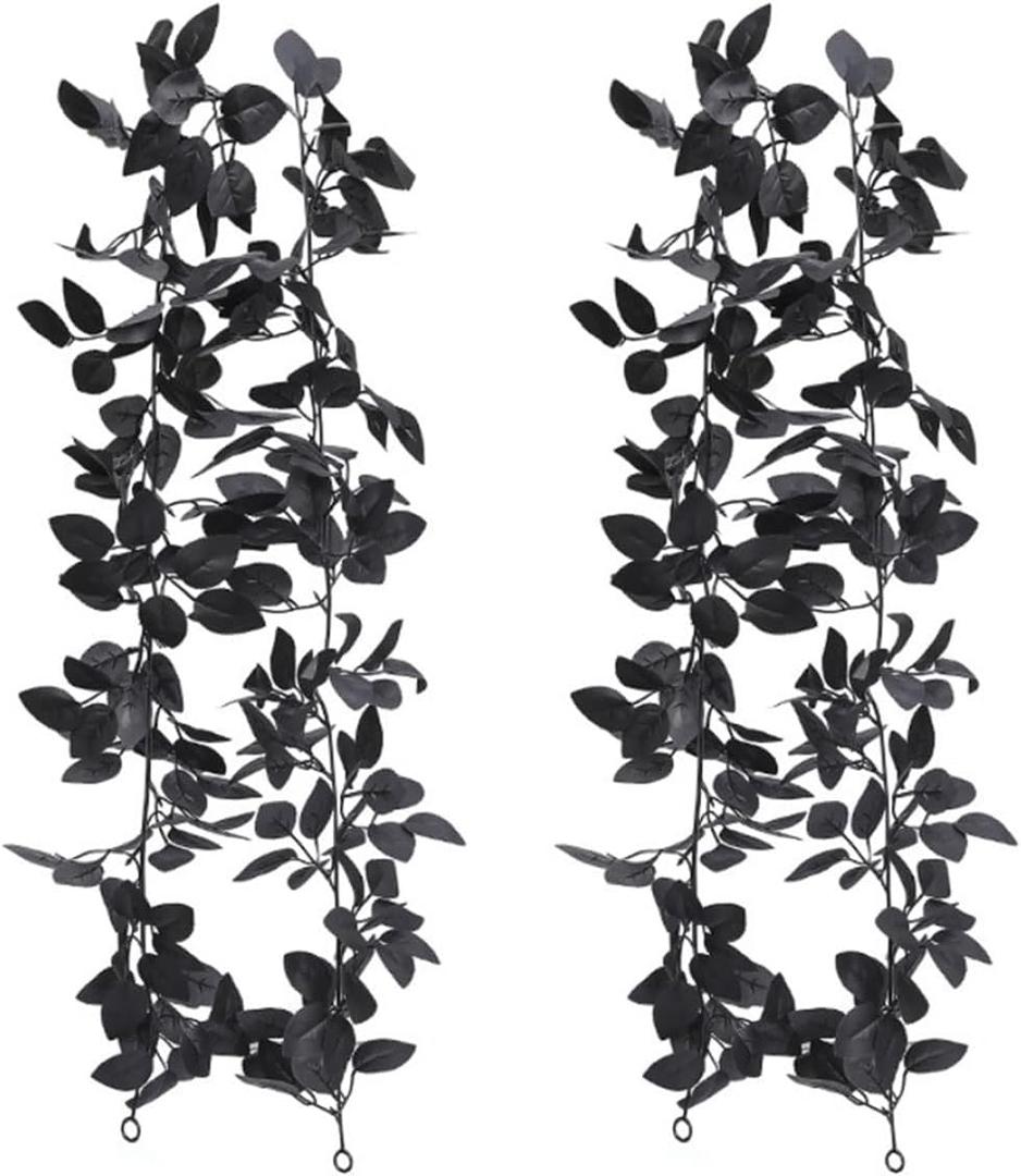 2 Packs 11Ft Artificial Black Rose Leaves Fake Vine for Home, Halloween, Restaurant, Cafe & Party Decorative Plant Garland