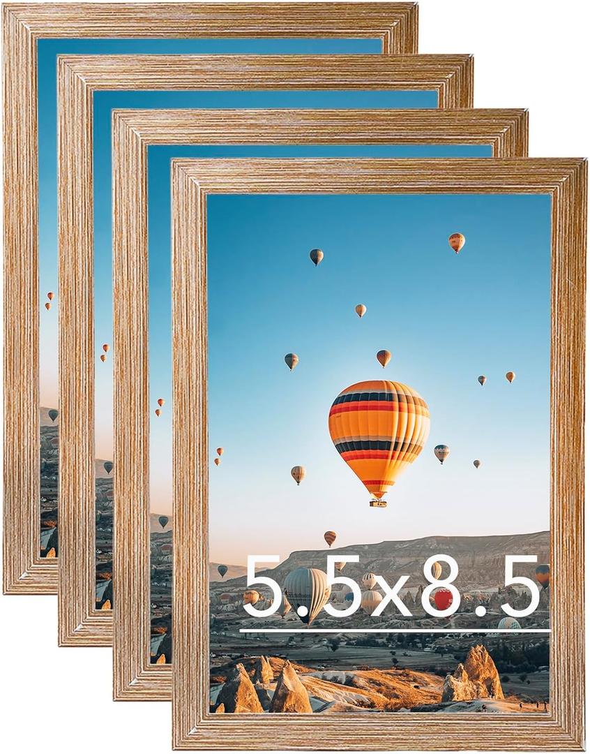 5.5x8.5 Picture Frame Set of 4 Rustic Brown for Wall Hanging or Tabletop, Wall Mounting Horizontally or Vertically, 5.5 x 8.5 Wall Photo Frame with Shatter Resistant Plexiglass, 4 Pack, Rustic Brown