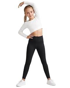 G4Free BareFeel Yoga Leggings for Girls Elastic Wide Waistband Lounge Pants with Pockets Dance Running 6-12 Years (Black,XL)