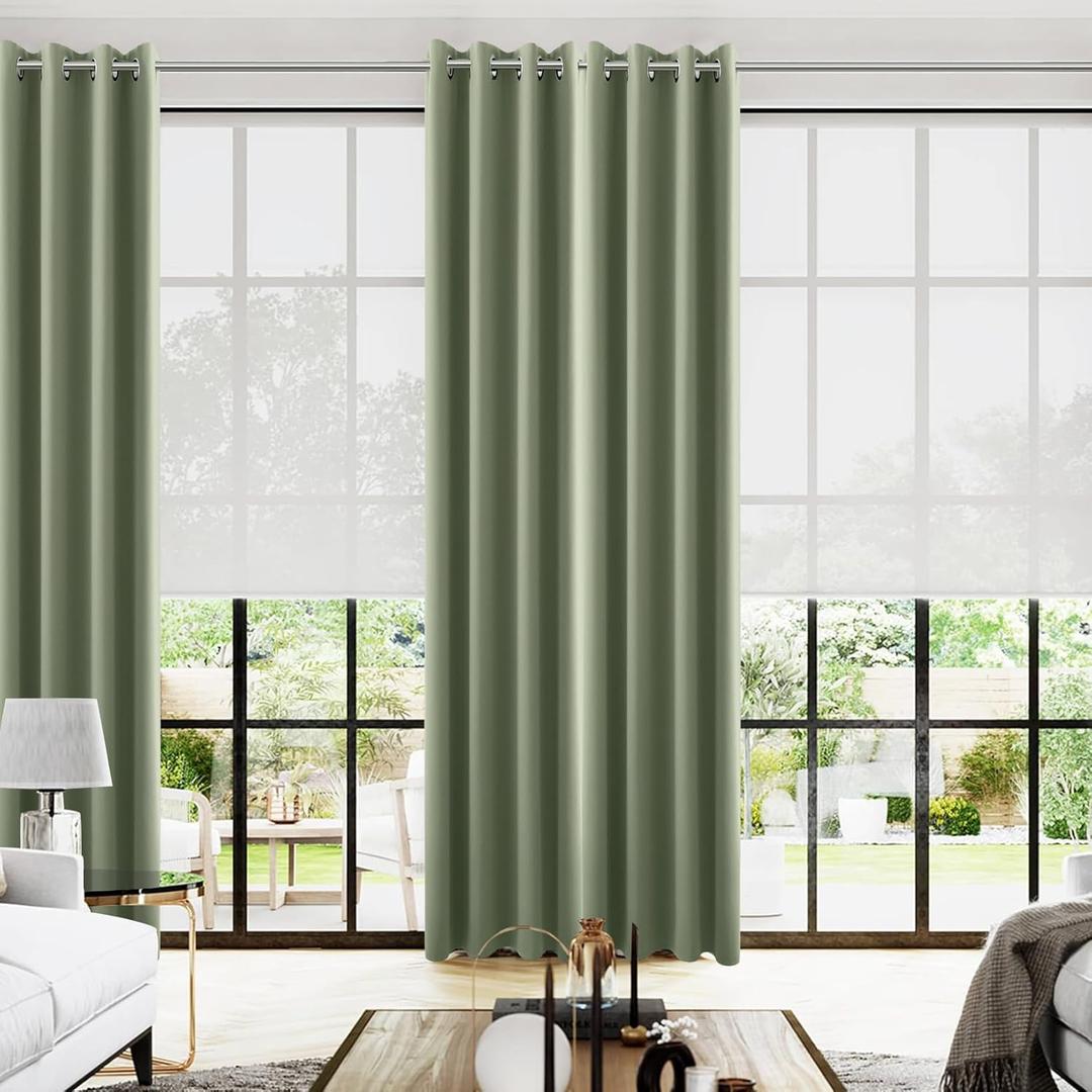 KOUFALL 96 Inches Long Curtains Drapes for Living Room 2 Panels Set,Dark Sage Green Black Out Room Darkening Blackout Vertical Sliding Door Blinds for Patio Doors