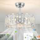 Modern Chrome Caged Ceiling Fan with Light for Bedroom Crystal Ceiling Light Fixture with Fan Bladeless Crystal Chandelier with Fan 18" Fandelier for Kitchen Hallway Dining Room