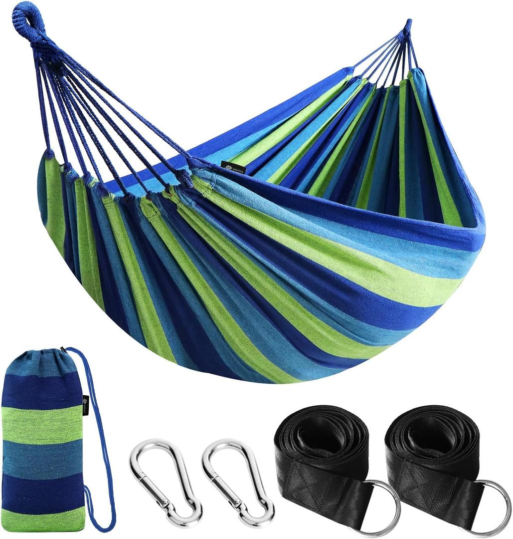 ANYOO Cotton Hammock Portable Camping Hammocks for Hanging Sturdy Garden Comfortable Fabric Hammock with Tree Straps Up to 660lbs with Travel Bag for Camping Outdoor/Indoor Patio Backyard (Green)
