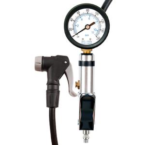 Universal Bicycle Tire Inflator Gauge with Auto-Select Valve Type - Presta and Schrader Air Compressor Tool
