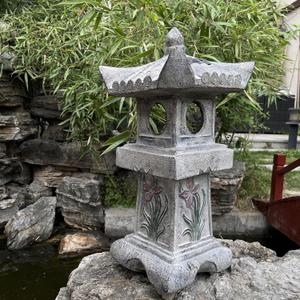 23.6High Asian Orchid Pagoda Statue Miniature Tower Lantern Garden Decoration Figurines Outdoor Japanese Decoration Zen Courtyard Landscape, Gray 