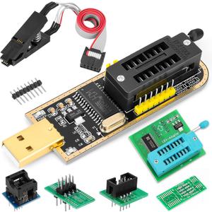 EEPROM BIOS USB Programmer Kit CH341A Programmer +1.8V Adapter & SOIC8 Clip & SOP8 to DIP8 Adapter, for 24 25 Series Flash (Basic Class)