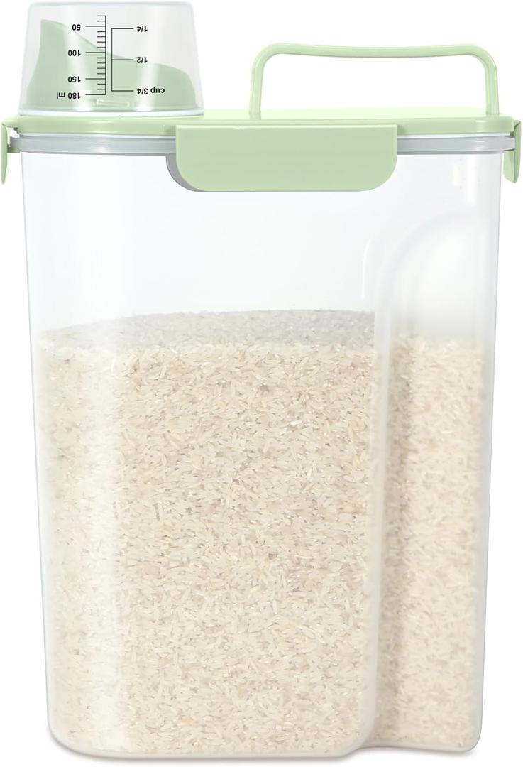 TBMax Airtight Rice Container 10 Lbs, Cereal Dispenser, Pet Cat Dog Food Storage Container, Plastic Kitchen Pantry Food Storage Holder with Cup -Light Green