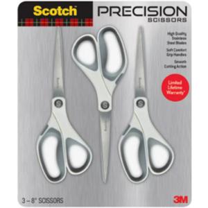 Scotch Precision Scissors, 8-Inch Stainless Steel Blades, Comfort Grip Handles, 3-Pack