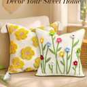 Throw Pillow Covers 18x18 - Tufted Decorative Pillow Cover with Zipper for Couch Sofa Bed Living Room Home Decor Aesthetic Soft Spring Summer Farmhouse Tassels Indoor Pillowcase, Yellow Flower