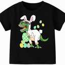 Boys Easter Shirts Cotton Bunny T-Shirts Dinosaur Rabbit Eggs Casual Short Sleeve Tee Size 5-6 Black
