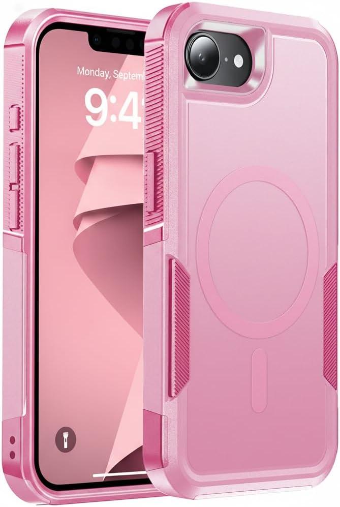 Magnetic for iPhone 17e Case Military-Grade Dual-Layer Shockproof, Rugged Heavy Duty Protective Cover [Compatible with Magsafe] Anti-Fingerprint Anti-Scratch 17e Phone Case 6.1, Pink