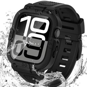 Goton 3 in 1 Waterproof Case with Band for Apple Watch with Built-in Tempered Glass Screen Protector 46mm, 360 Shockproof Bumper Face Cover with Band for Apple Watch Series 11 Series 10, 46mm