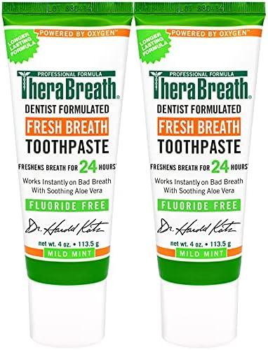 TheraBreath Fresh Breath Dentist Formulated Fluoride Free Toothpaste, Mild Mint, 4 Ounce (Pack of 2), Multi