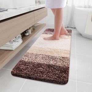 Arotive Microfiber Bathroom Rugs, Shaggy Soft and Absorbent Bath Rug, Non-Slip, Thick Plush Machine Washable Dry Bath Mats for Bathroom, Tub and Shower, 59x17, Brown, Rectangular