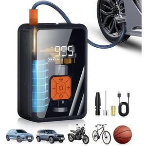 Lazyshine Portable Air Pump for Car Tires, 150 PSI Tire Inflator Cordless with LED Light, Rechargeable Auto Shut-off Air Compressor 2X Fast Inflation Tire Pumps for Car Bike Motorcycle Ball
