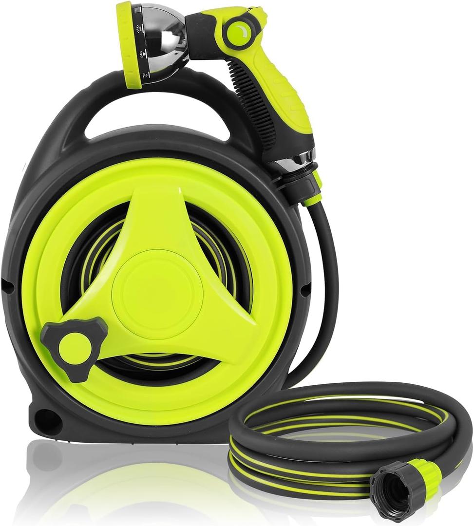 Retractable Garden Hose Reel, 42.5+6.5FT Home Hose Reel with10 Patterns Spray Nozzle, Adapts to standard US hose plugs, for Garden Watering, Floor Cleaning, Pet Cleaning, etc (50tf)