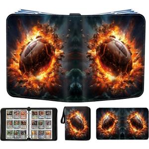 Football Card Binder 900 Pockets, PU Leather Trading Card Holder with 50 Removable 9-Pocket Sleeves, Large 3-Ring Zipper Sports Card Collection Album for Boys & Collectors