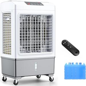 Large Windowless Portable Air Conditioner, 3 in 1 Evaporative Swamp Cooler with Remote, Hoseless Ventless Fan Ac Unit, 7H Timer, 8 Gal Water Tank, 4 Ice Box for Garage, Bedroom Home Outdoor (Grey)